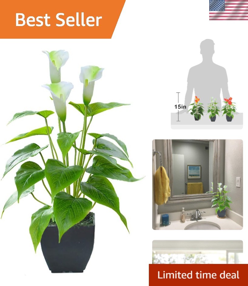 Artificial Flower Calla Lily Faux Small Potted Plant with Black Pot Fake Bons…