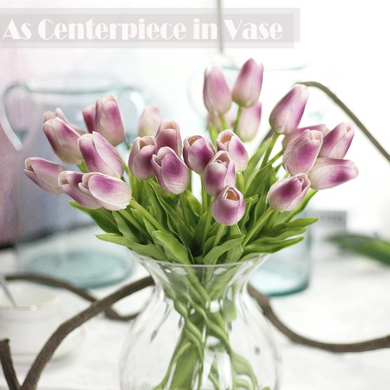 30 Realistic Artificial Tulips in Soft Purple – Perfect for Weddings & Home