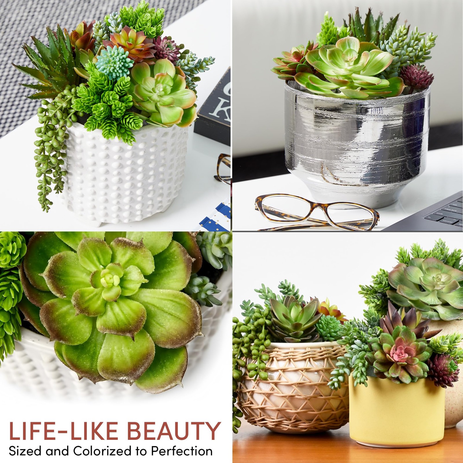 Succulents Plants Artificial 14 Pcs Realistic Premium Fake Succulents Faux fo…