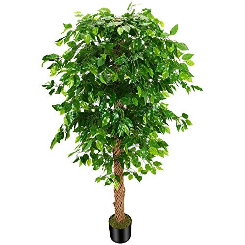 Artificial Ficus Silk Tree (72in) with Plastic Nursery Pot Faux Tree, Fake 6ft