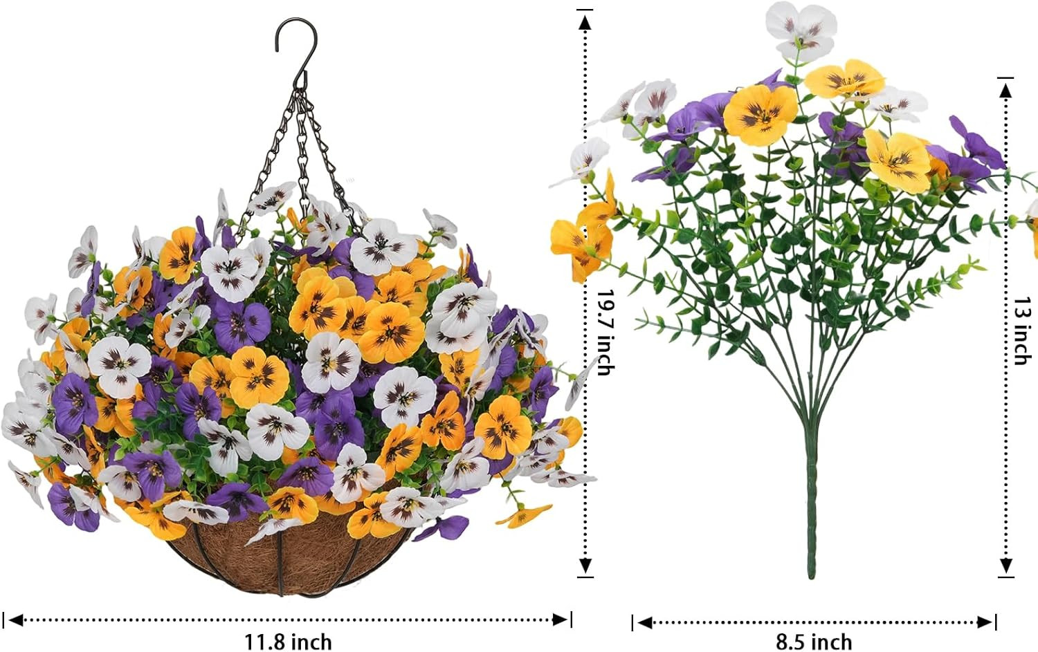 24 Pcs Silk Pansy Hanging Flowers with Basket for Outdoor Home Decor