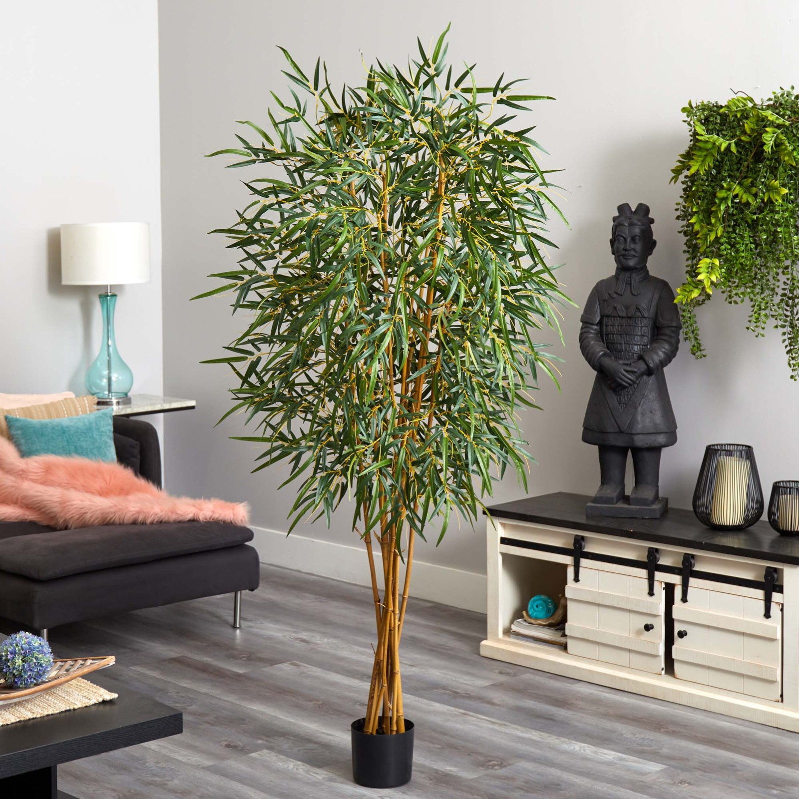 Nearly Natural 6ft Fancy Style Slim Bamboo Silk Tree in Green