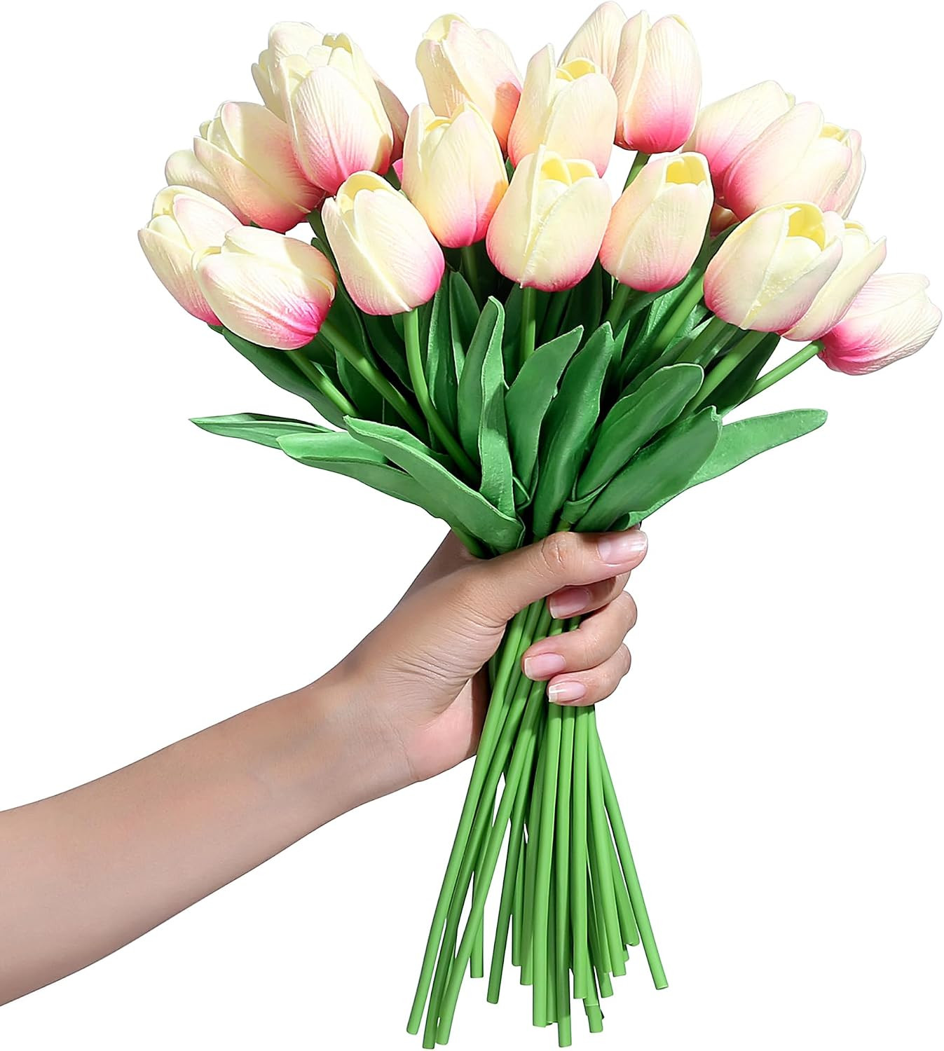 15Pcs Tulips Fake Pink Artificial Flowers Real Touch 14″ PU Flower for Home Deco