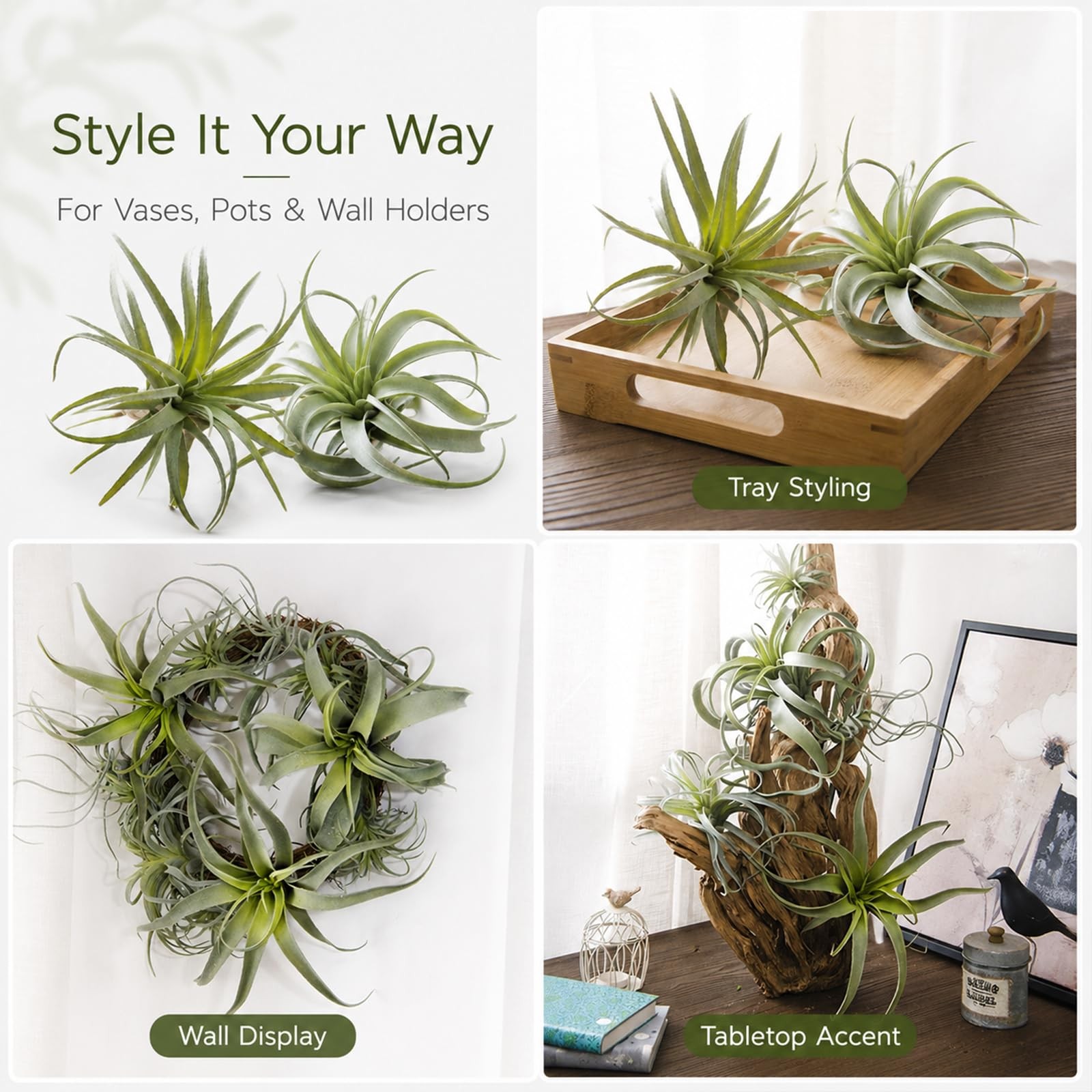 Artificial Flocking Tillandsia Air Plants Pineapple Grass Faux Succulents Bro…