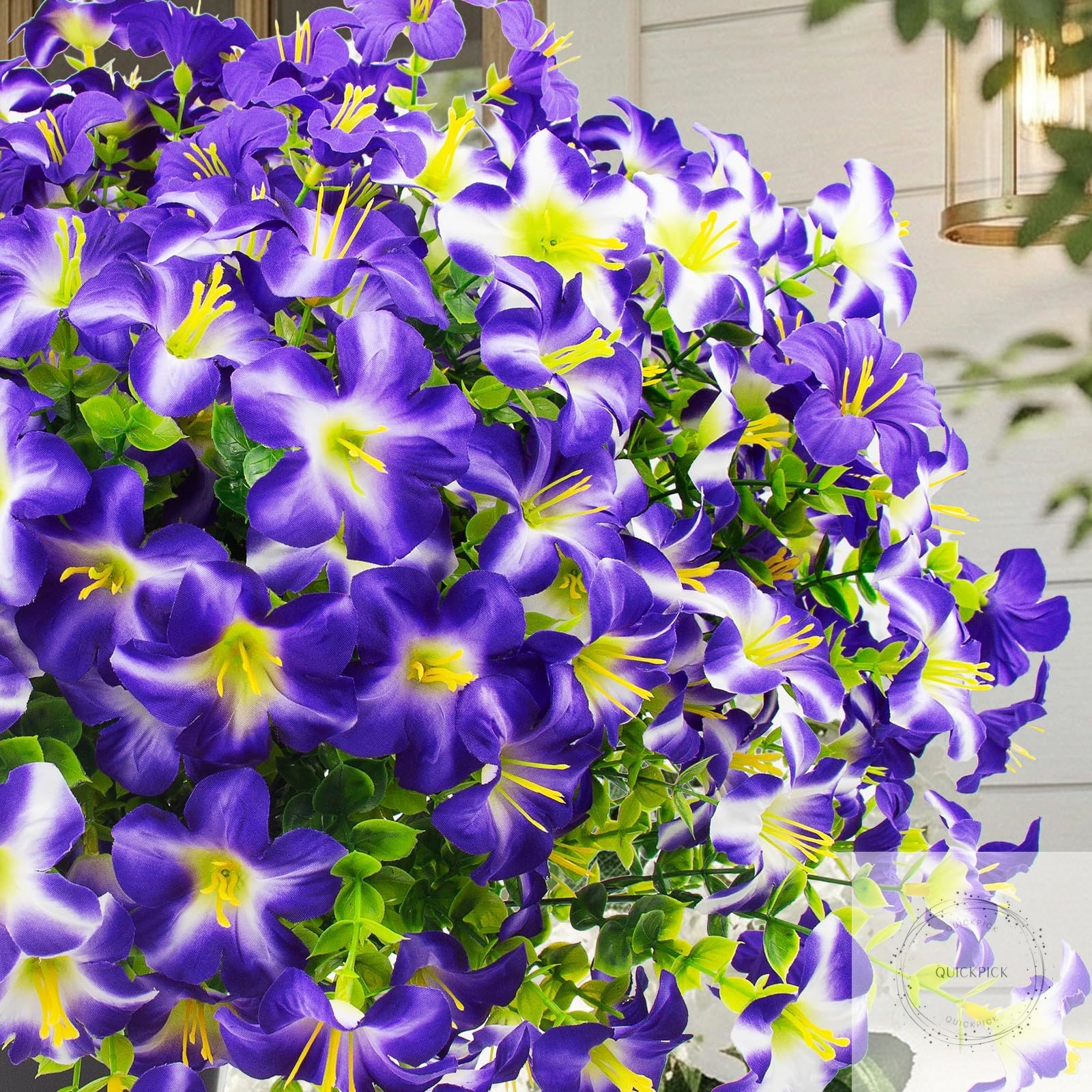 16 Pcs Faux Petunias Artificial Flowers for Outdoors, UV Resistant Fake Purple