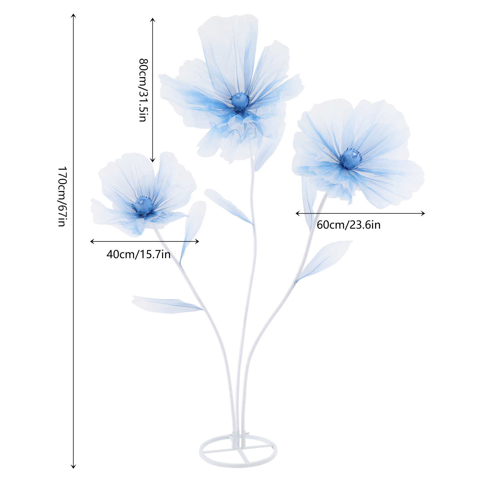 3-Head Artificial Flower Floor Decor Gradient Blue 67in