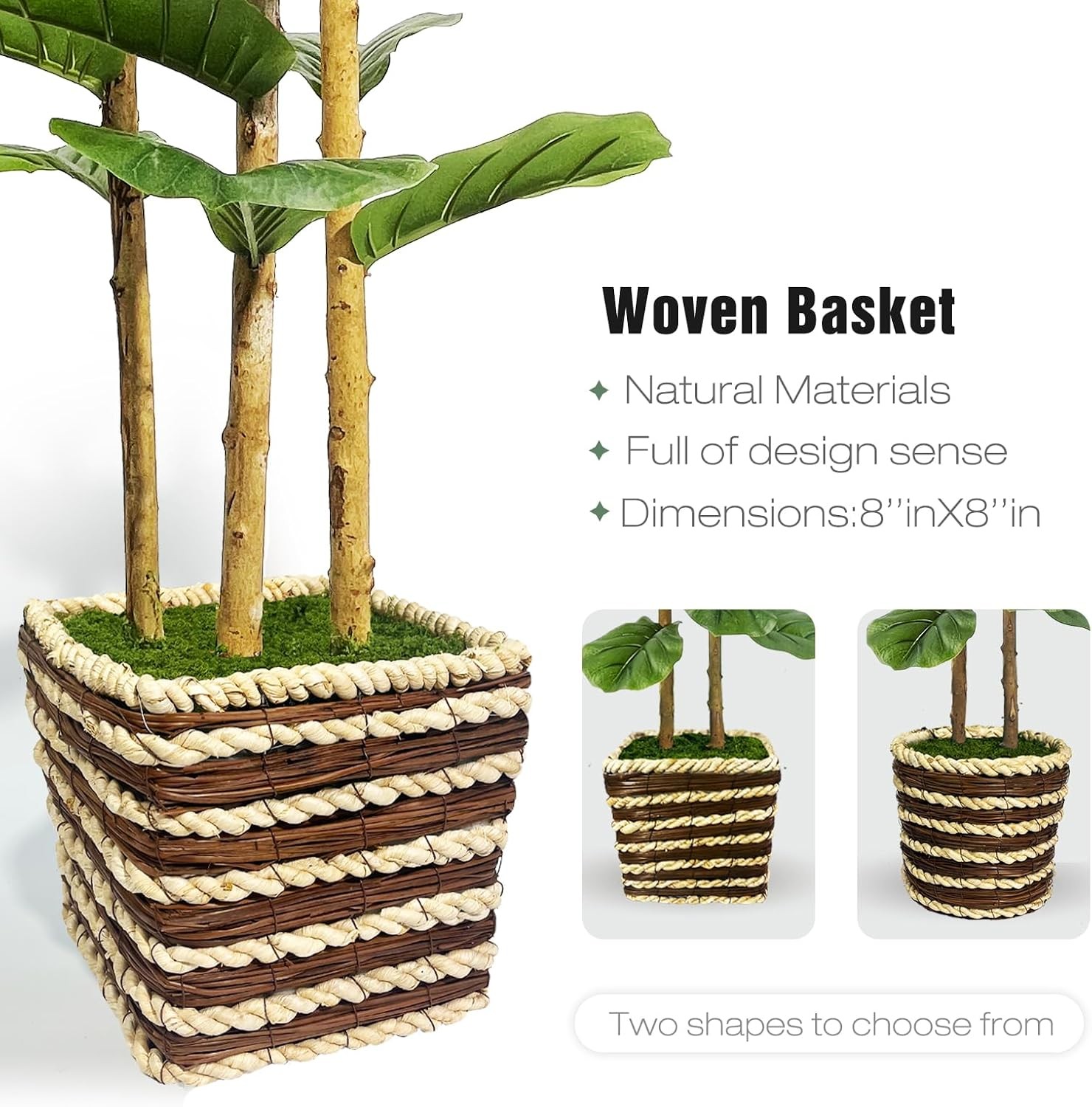 Artificial Fiddle Leaf Fig Tree Indoor with Woven Basket – 5ft Tall Fake Tree