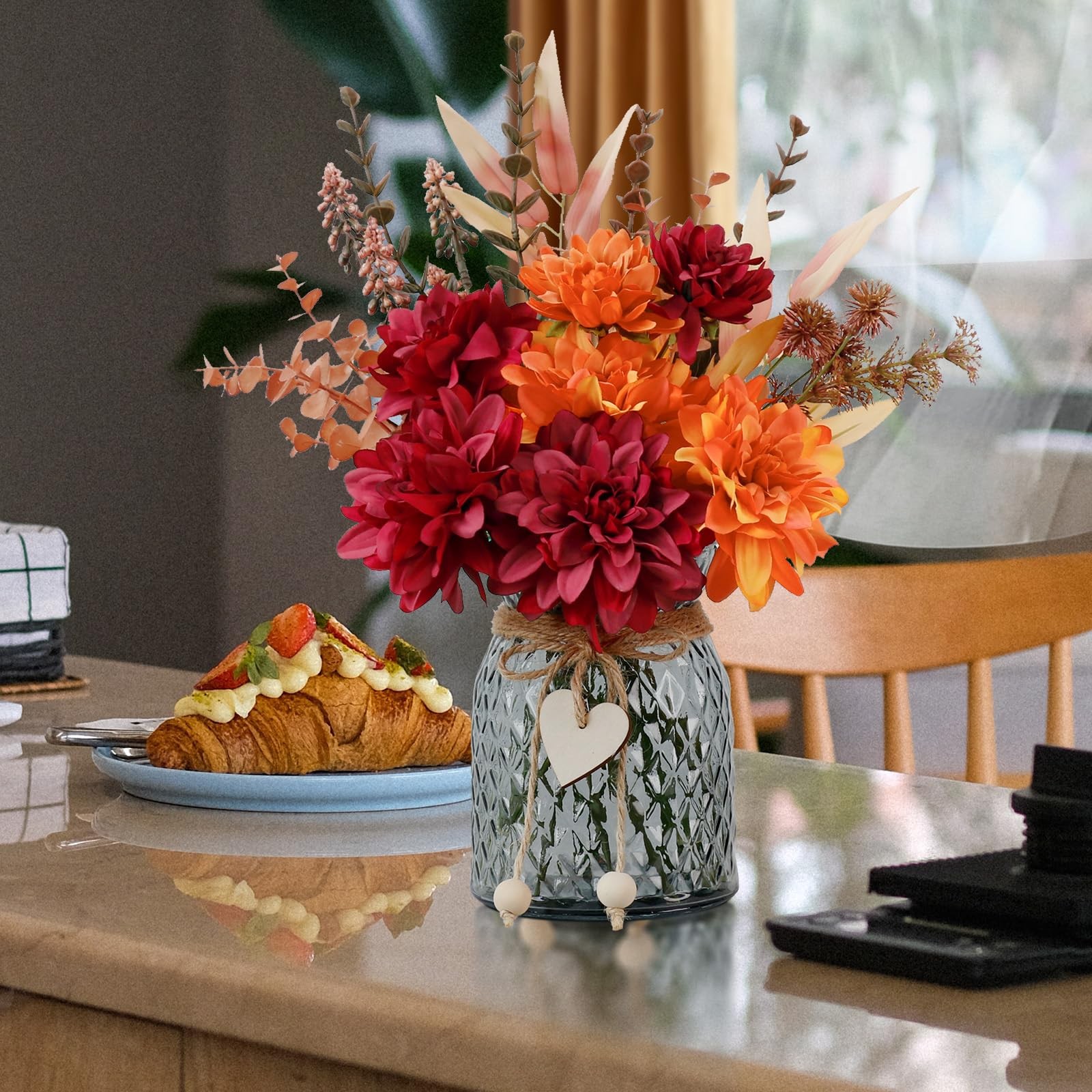 Fake Fall Artificial Flowers In Vase Floral Arrangement Table Centerpieces