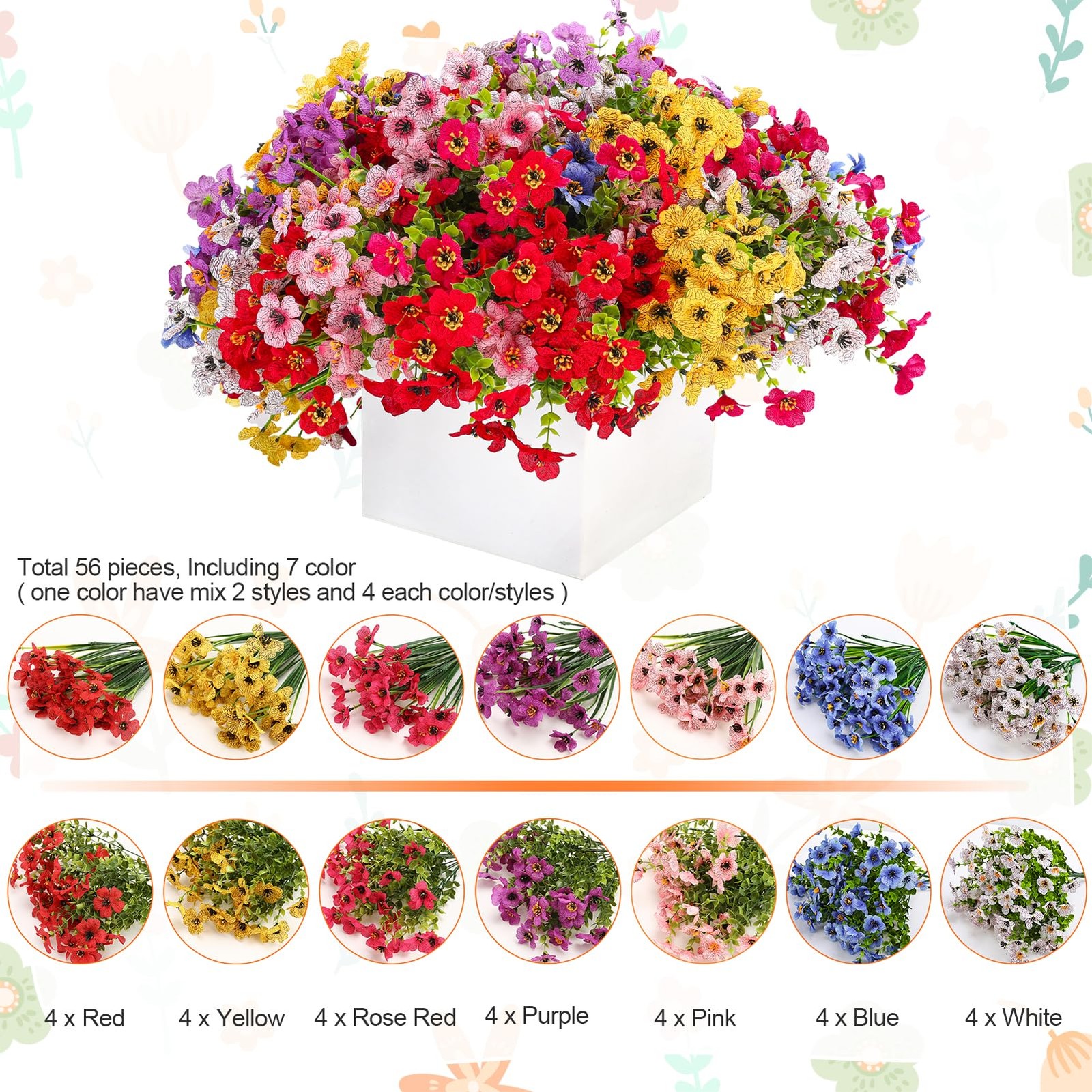 Ovveroche 56 Colorful Bundles Artificial Fake Plants Flowers for Outdoor Deco…