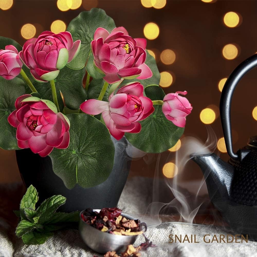 2 Bouquets Artificial Lotus Flowers, Real-Touch Water Lily Simulation Tableto…