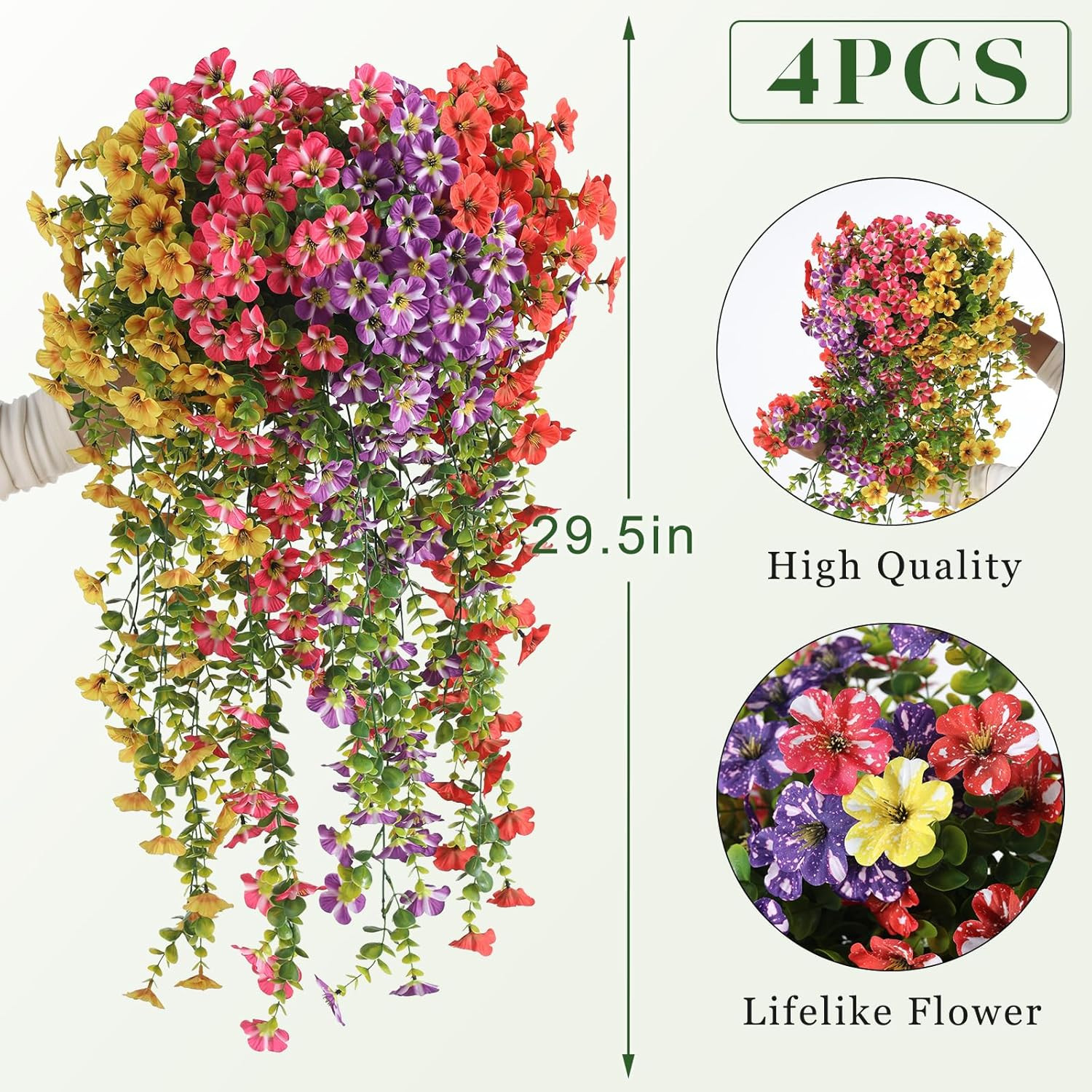 4 Bundles Artificial Hanging Morning Glory Flowers for Outdoor, Realistic Hangin