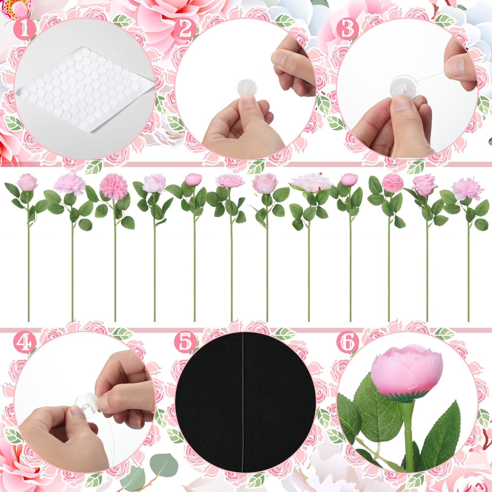 Lyrow 120 Pack Pink Roses Artificial Flowers Bulk Hanging Floating Garland Fa…