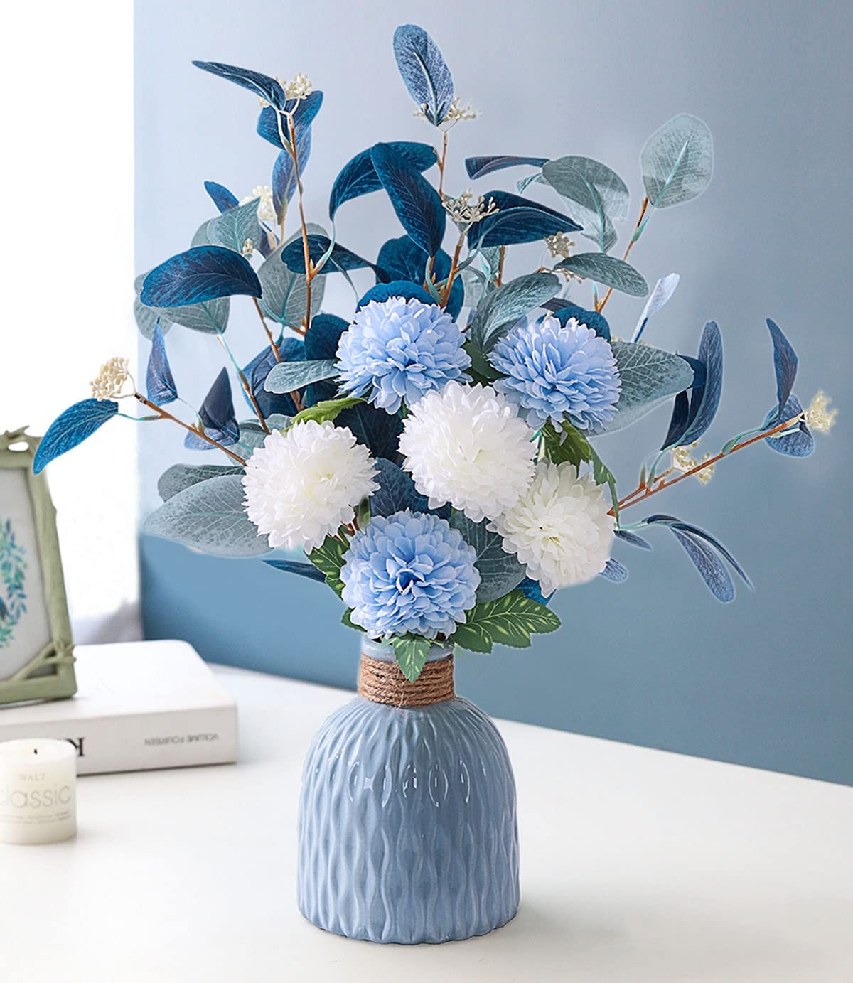 Artificial Flowers with vases, Fake Hydrangea with Eucalyptus Bouquet Combina…