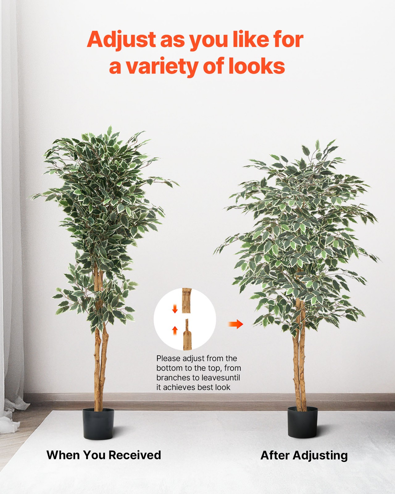 VEVOR 5FT Artificial Ficus Tree Tall Faux Plant with Black Pot for Indoor Decor