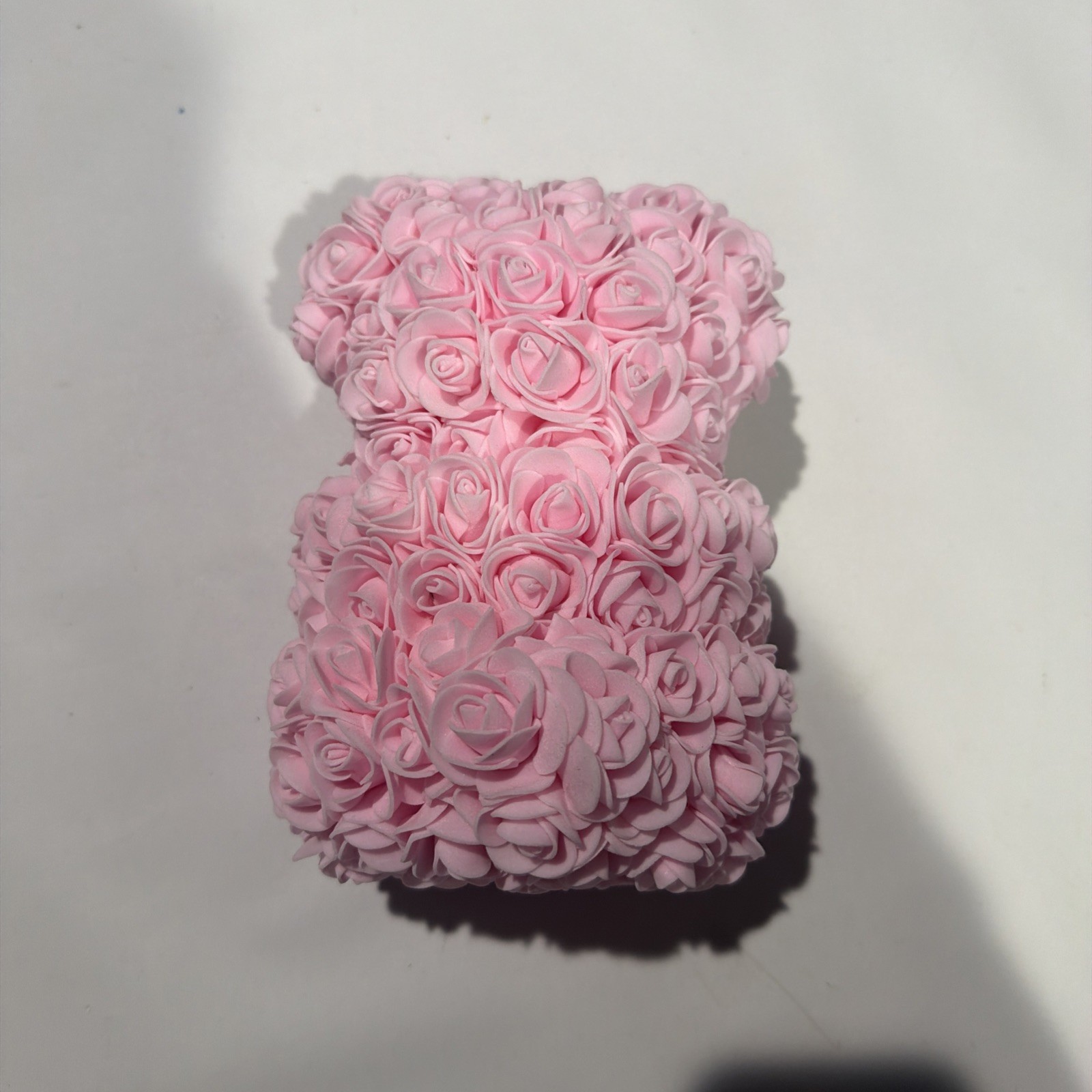 Artificial Pink Rose Teddy Bear Floral Arrangement & Centerpiece with Ribbon