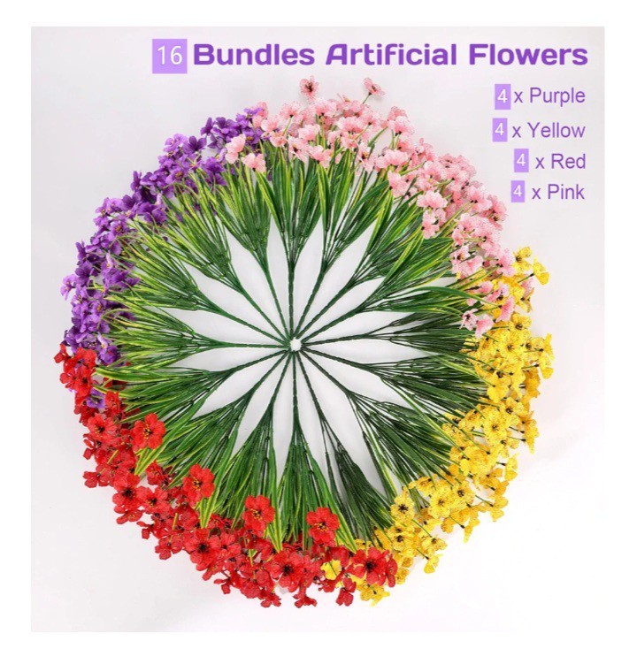 16 Bundles Artificial Fake Plants Flowers for Outdoor Spring Summer Decorarion