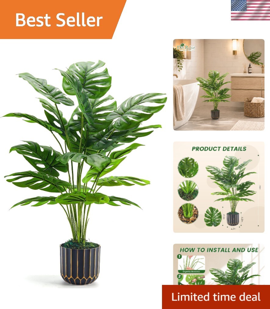 28” Fake Plants Tall Artificial Monstera Faux Plants Indoor Outdoor Tree for…
