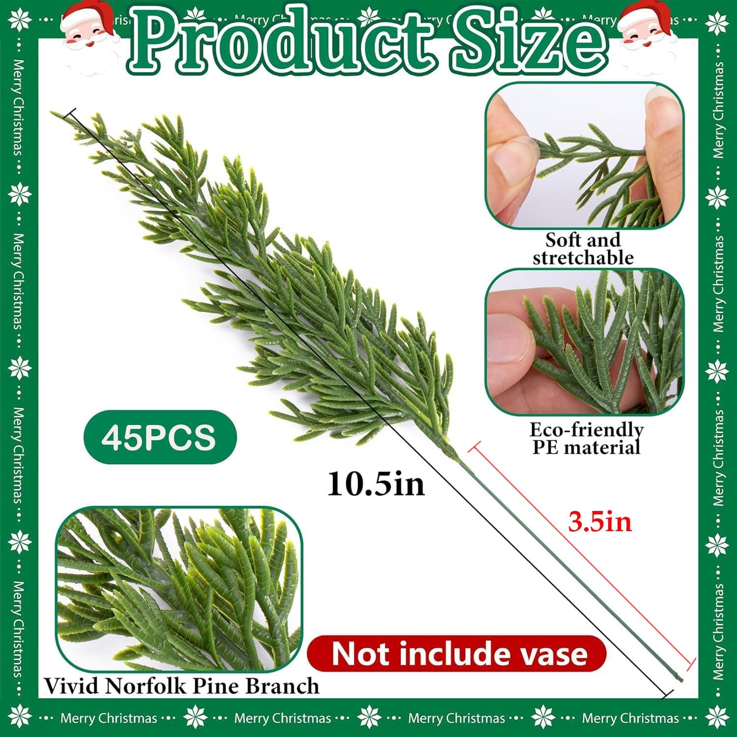 60 Pcs Christmas Artificial Pine Branches with Red Stems, 10.5″ Faux Evergree…