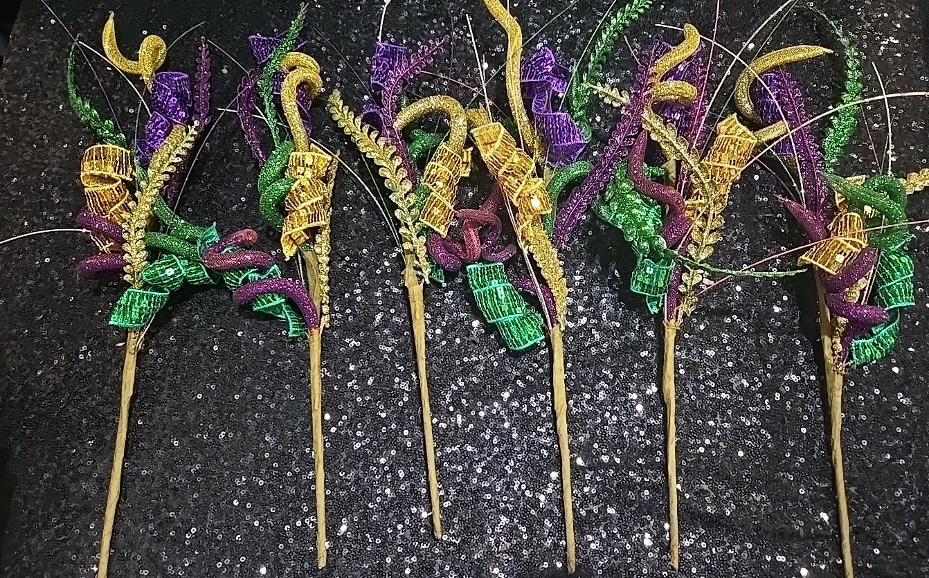 6 PCS Mardi Gras Picks Decoration, 19″ Large Glitter Purple Green Gold Sequin