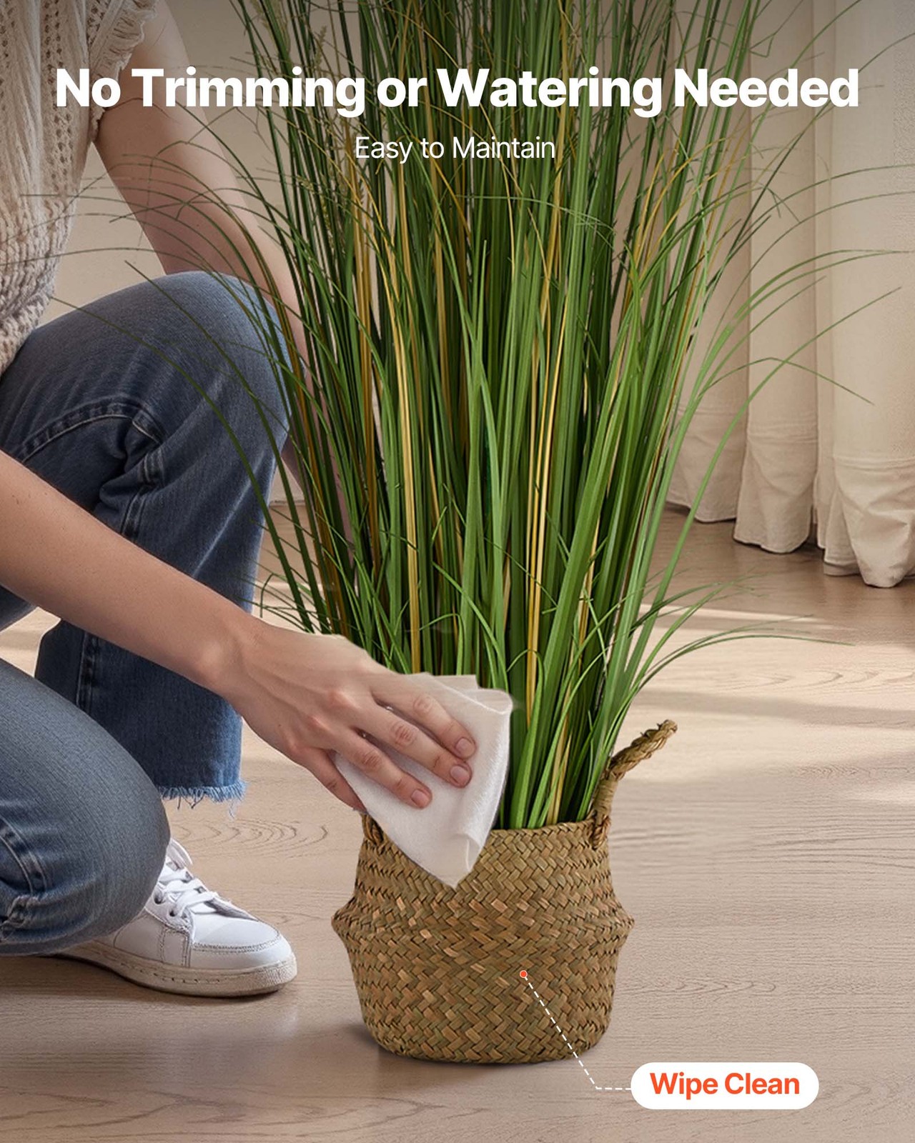 VEVOR Artificial Grass Plant 47 Inch Reed Flower Grass In Pot Green 1 Pack