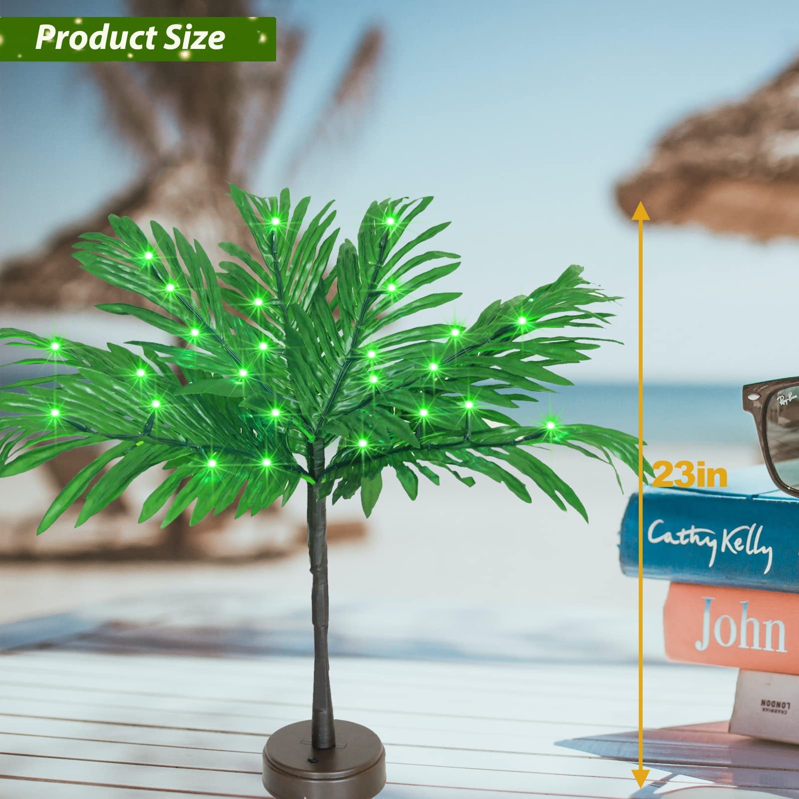 23 In Lighted Palm Tree Table Decor, Tropical Artificial Palm Tree Lights Bra…