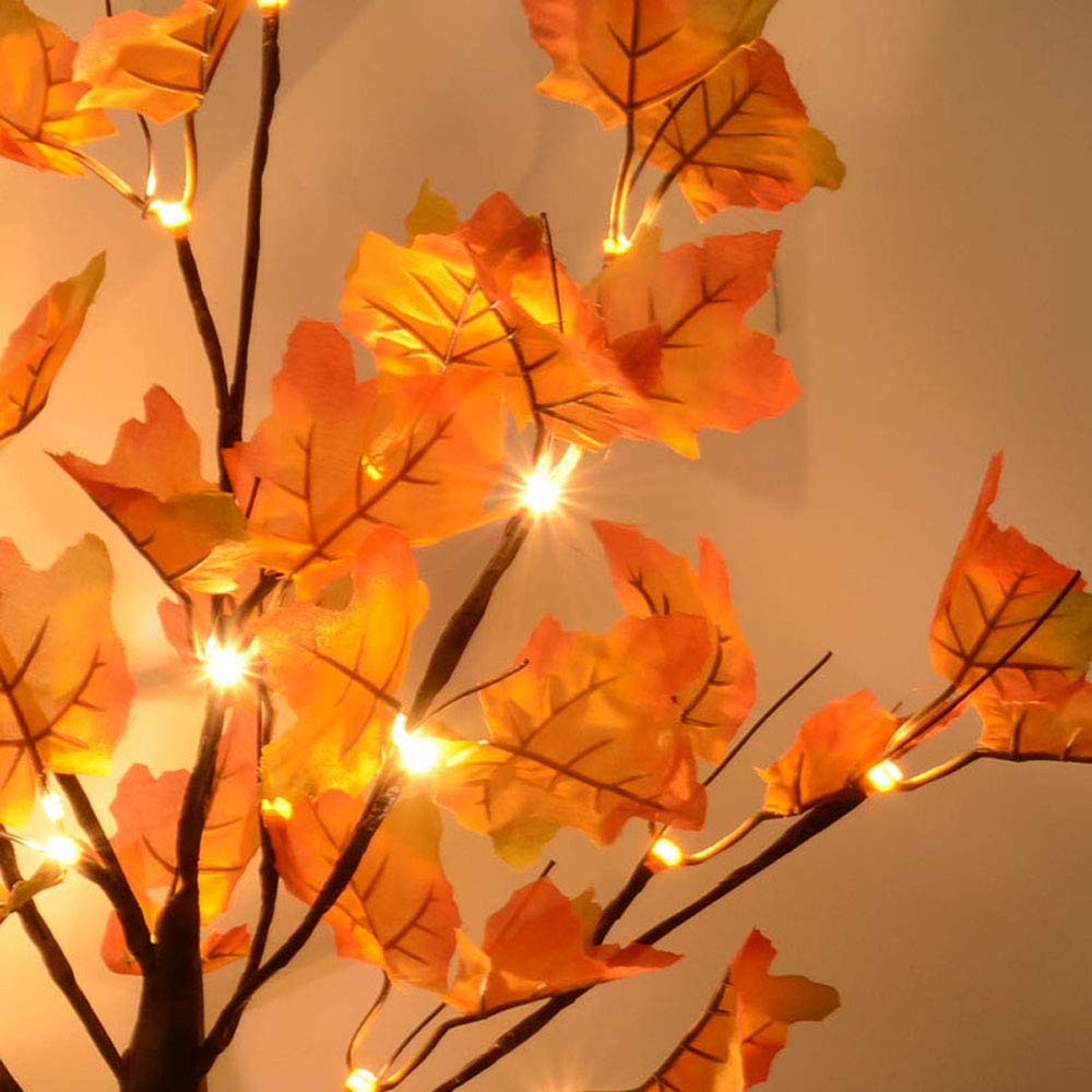 2 Pack 24-inch Fall Lighted Maple Tree, 48 LED Lights, Thanksgiving Decoratio…