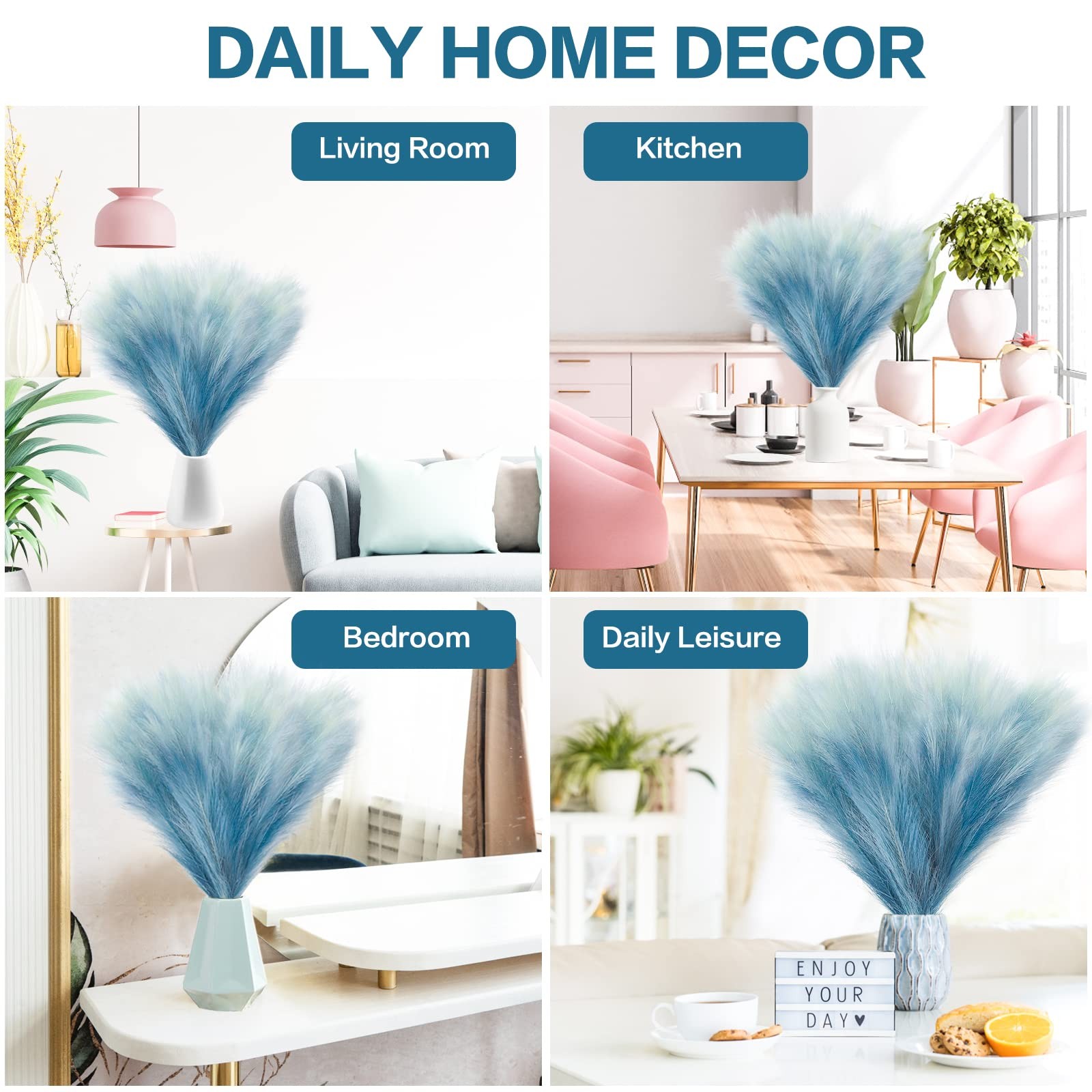 8Pcs Faux Pampas Grass Decor, 17.7 Inch Short Artificial Pompas Grass Plants,…