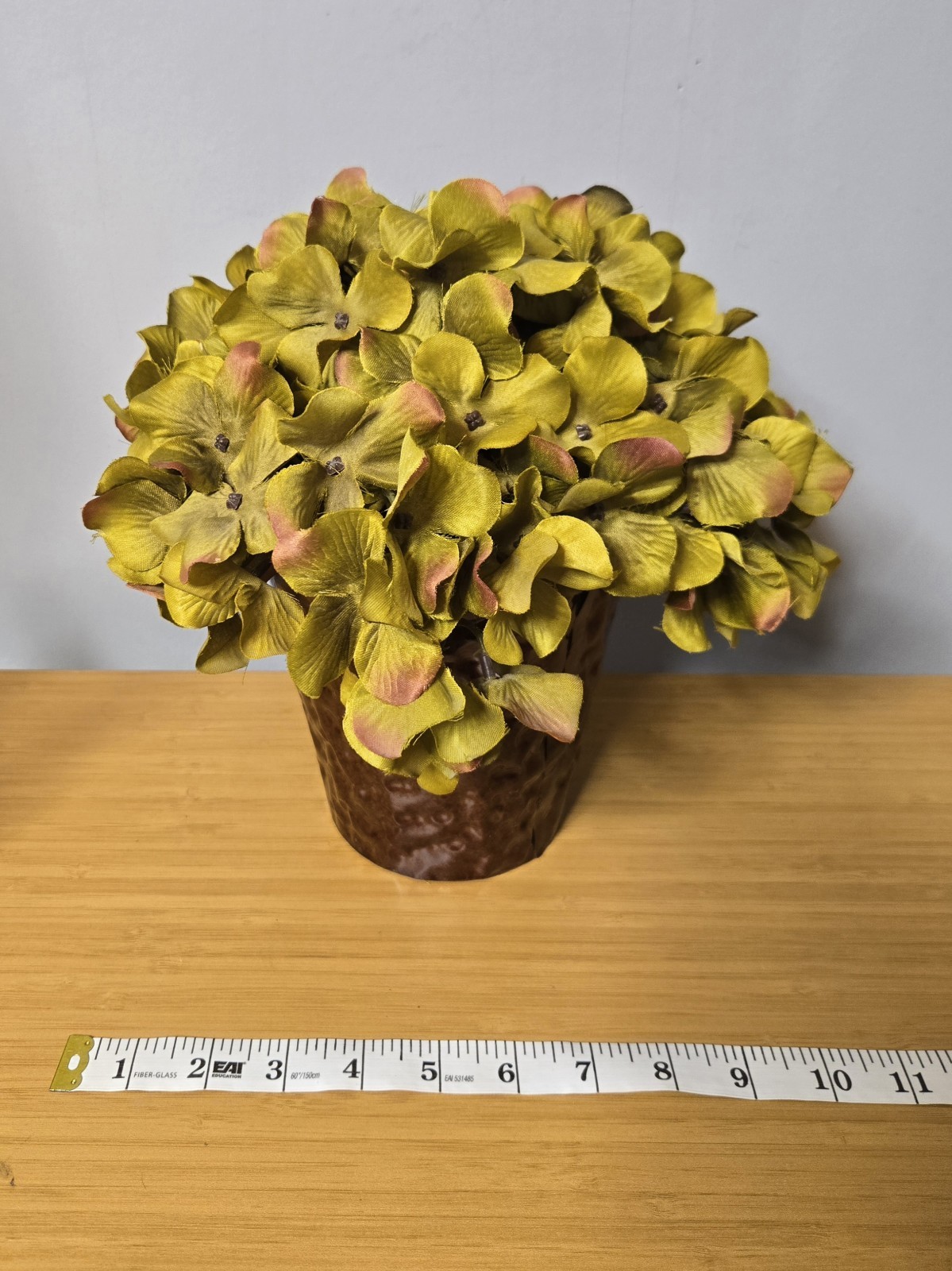 House Of Silk Artificial Hydrangea In A Hammered Metal Vase