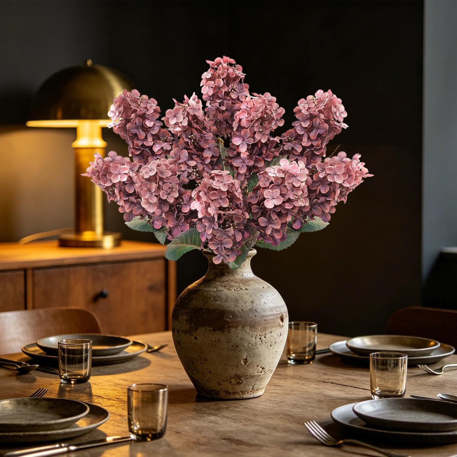 8 Pcs Rose Red Artificial Hydrangea Flowers for Home Decor & Centerpieces