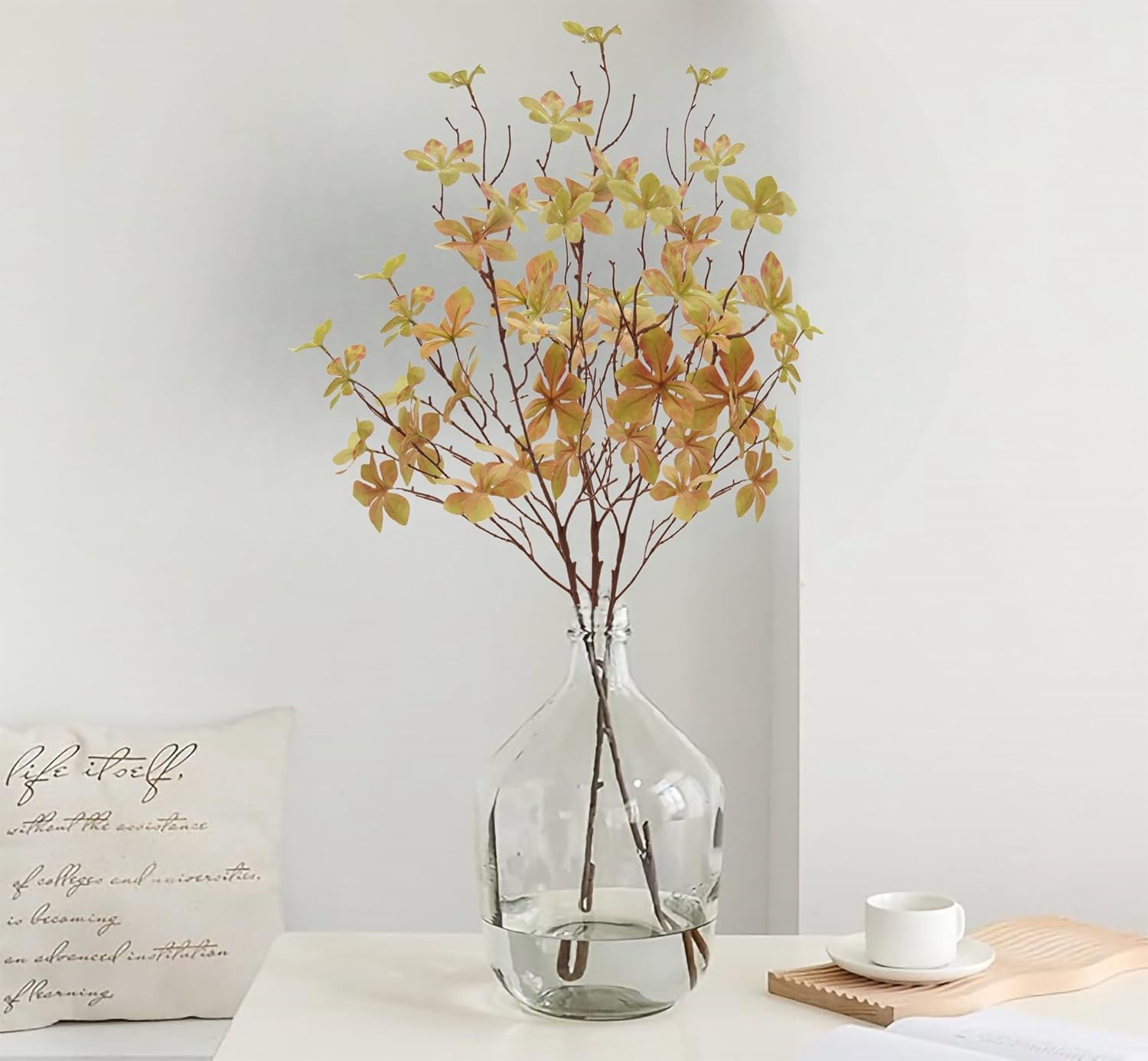 3PCS Artificial Fall Stems Faux Branches with Leaves for Vase Fake Plants for Ho