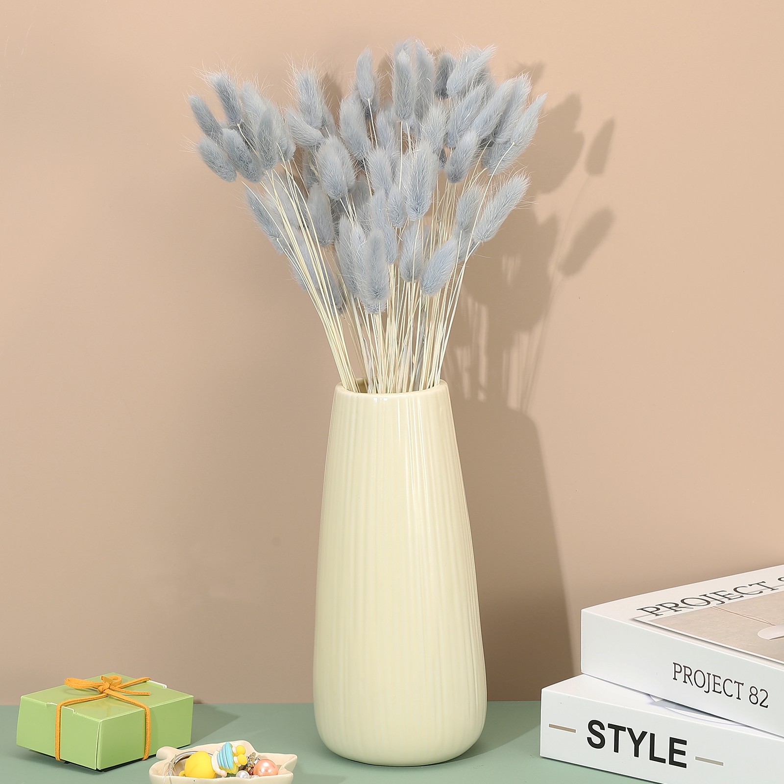 15.7in Bunny Tails Dried Flowers, 80pcs Pampas Grass Decor Rabbit Tail, Blue