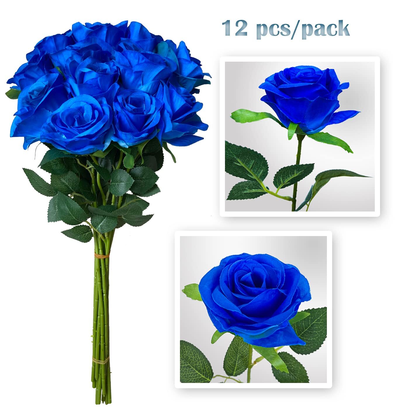 12 PCS Rose Artificial Silk Flowers Fake Roses with Long Stems Realistic