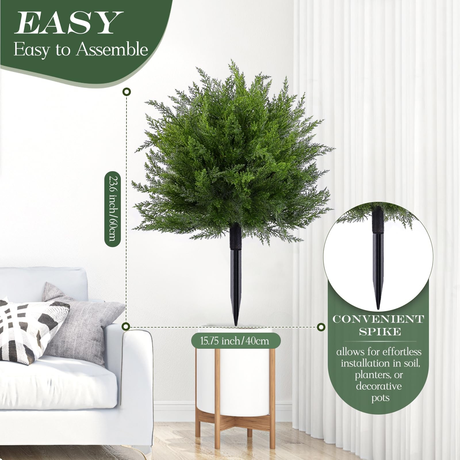 Artificial Topiary Bushes for Outdoors with Spike, Boxwood Fake Shrubs UV Res…