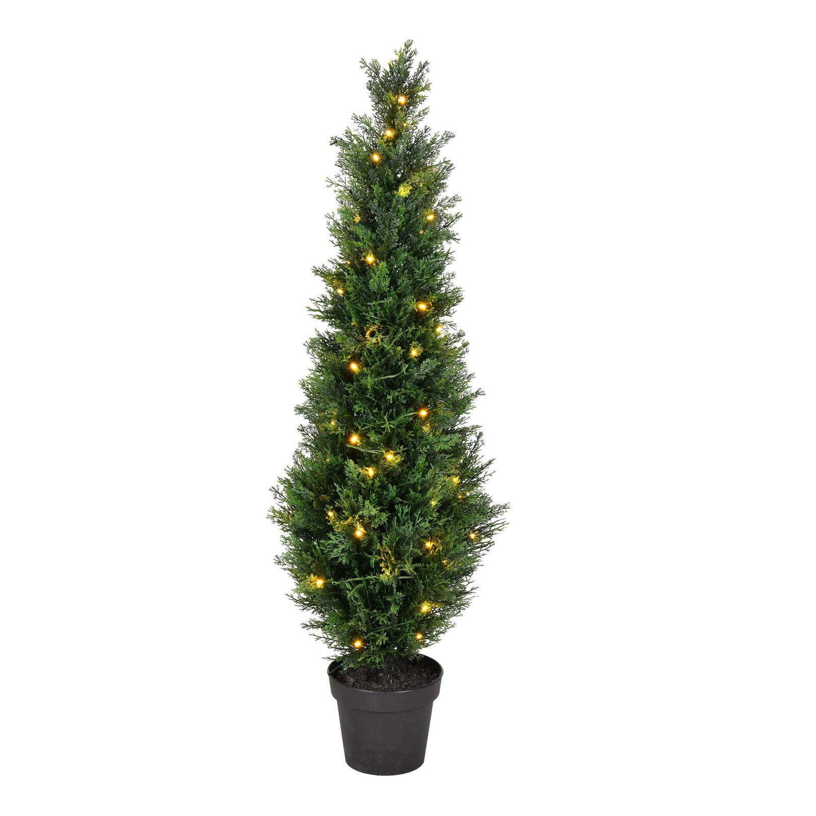 Pemberly Row 4′ Contemporary Plastic Artificial Potted Cedar Tree w/ LED – Green