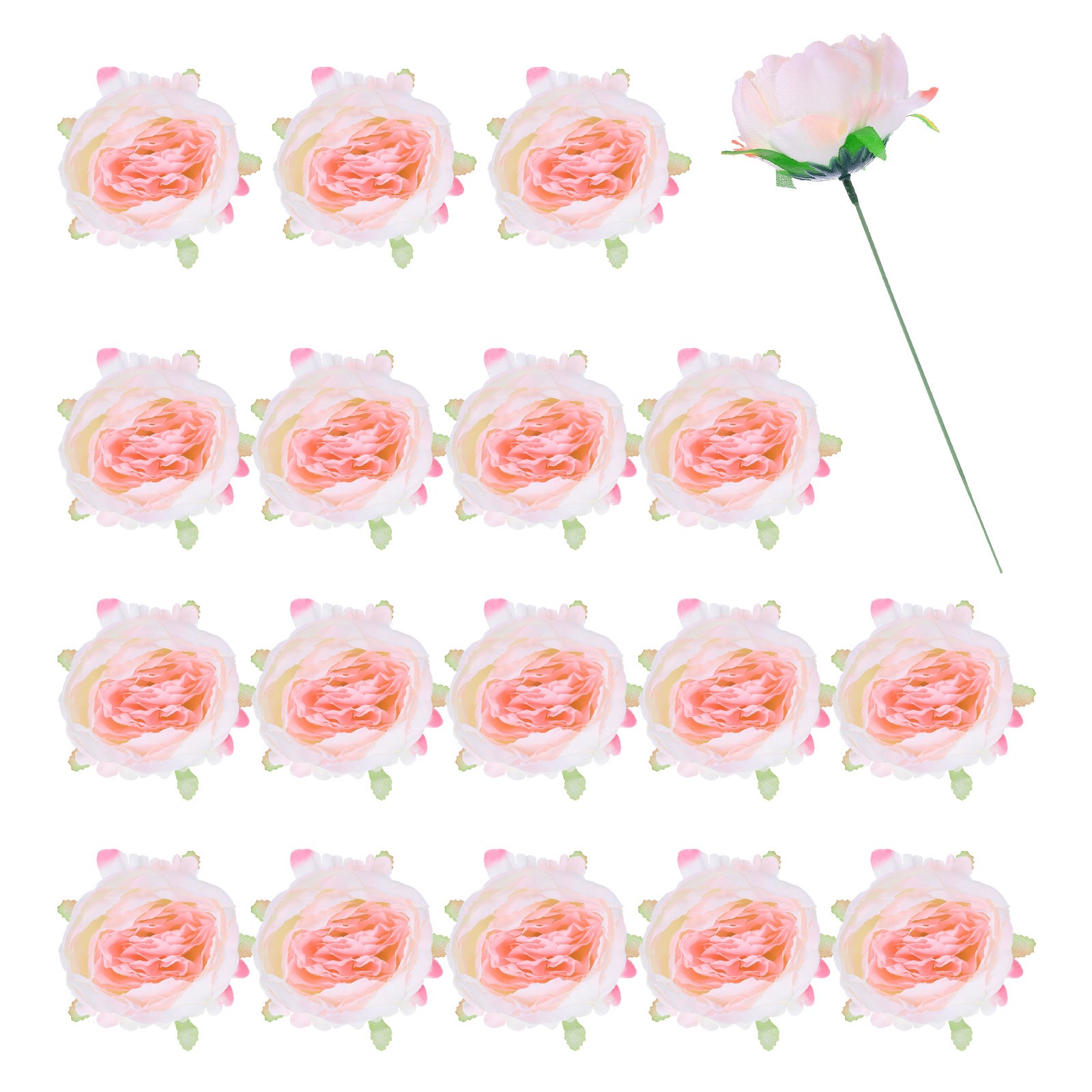 25Pcs Peonies Artificial Flowers Fake Peony Flowers with Stems Pink White