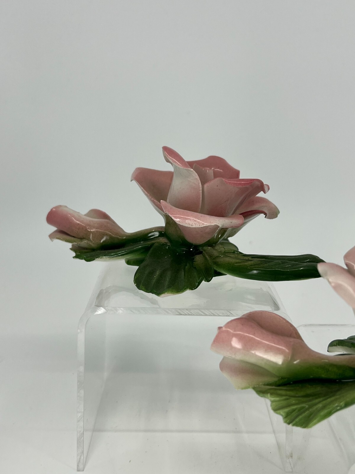 Vintage Pair of Italian Porcelain Rose Floral Flowers Napoleon Capodimonte Style