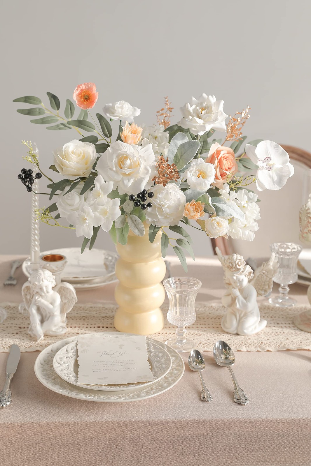 White Artificial Flowers Combo Silk Mix Fake Leaf Wedding Bouquets Baby Shower