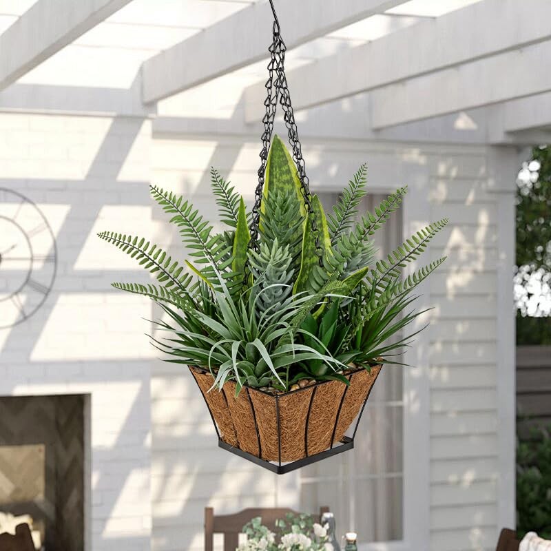 DILATATA Artificial Hanging Plants Basket, Faux Snake Plants Fern Succulent M…