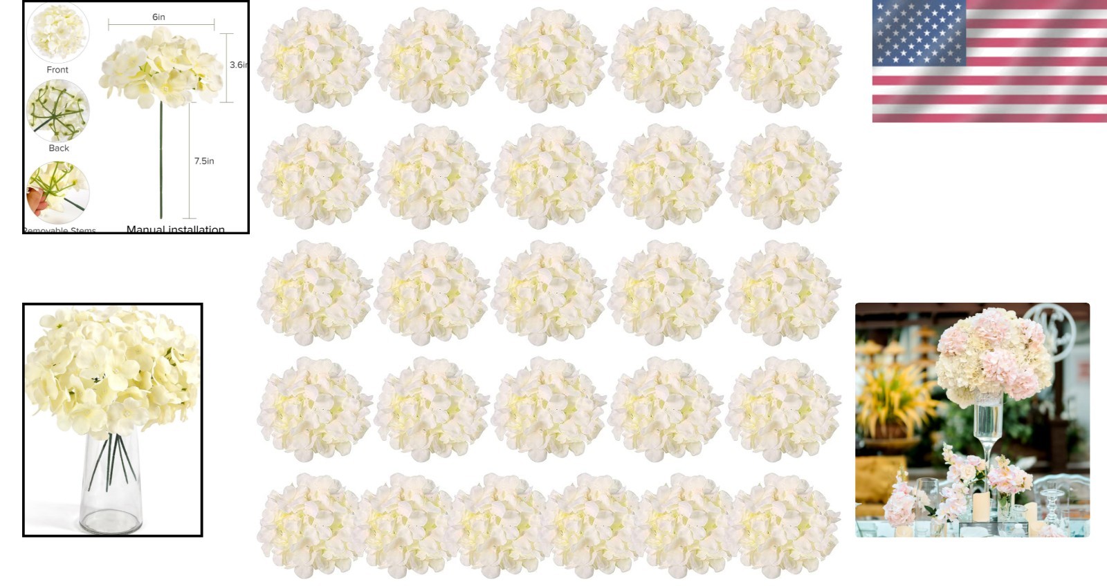 Artificial Hydrangea Flowers Silk Stems 26pcs for Wedding Party Home Decor