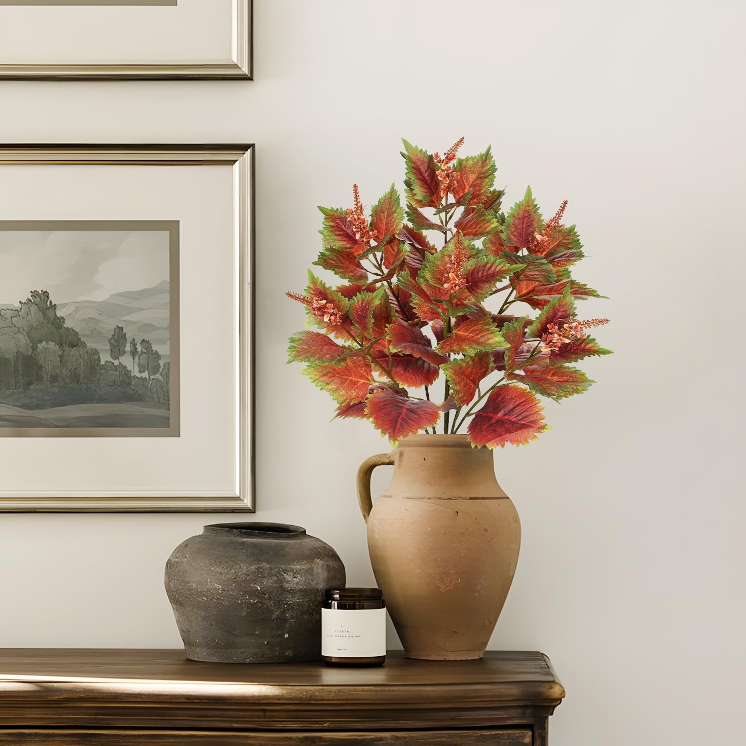 3Pcs Artificial Greenery Stems 35.4″ Tall Faux Red Perilla Branches for Vase …