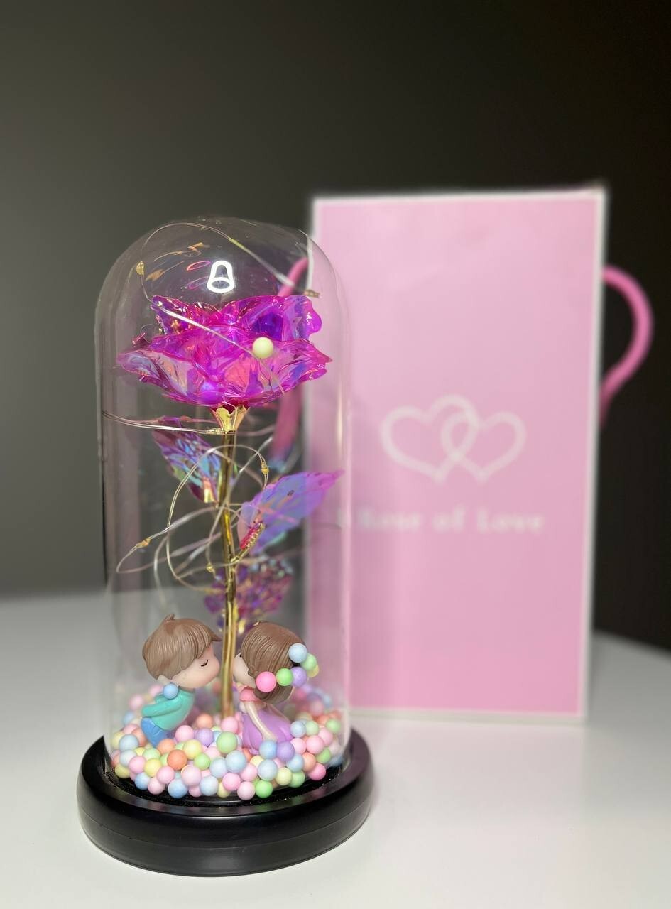 Preserved Eternal Rose In Glass Galaxy Flower Dome LED Light Mothers Day Gifts