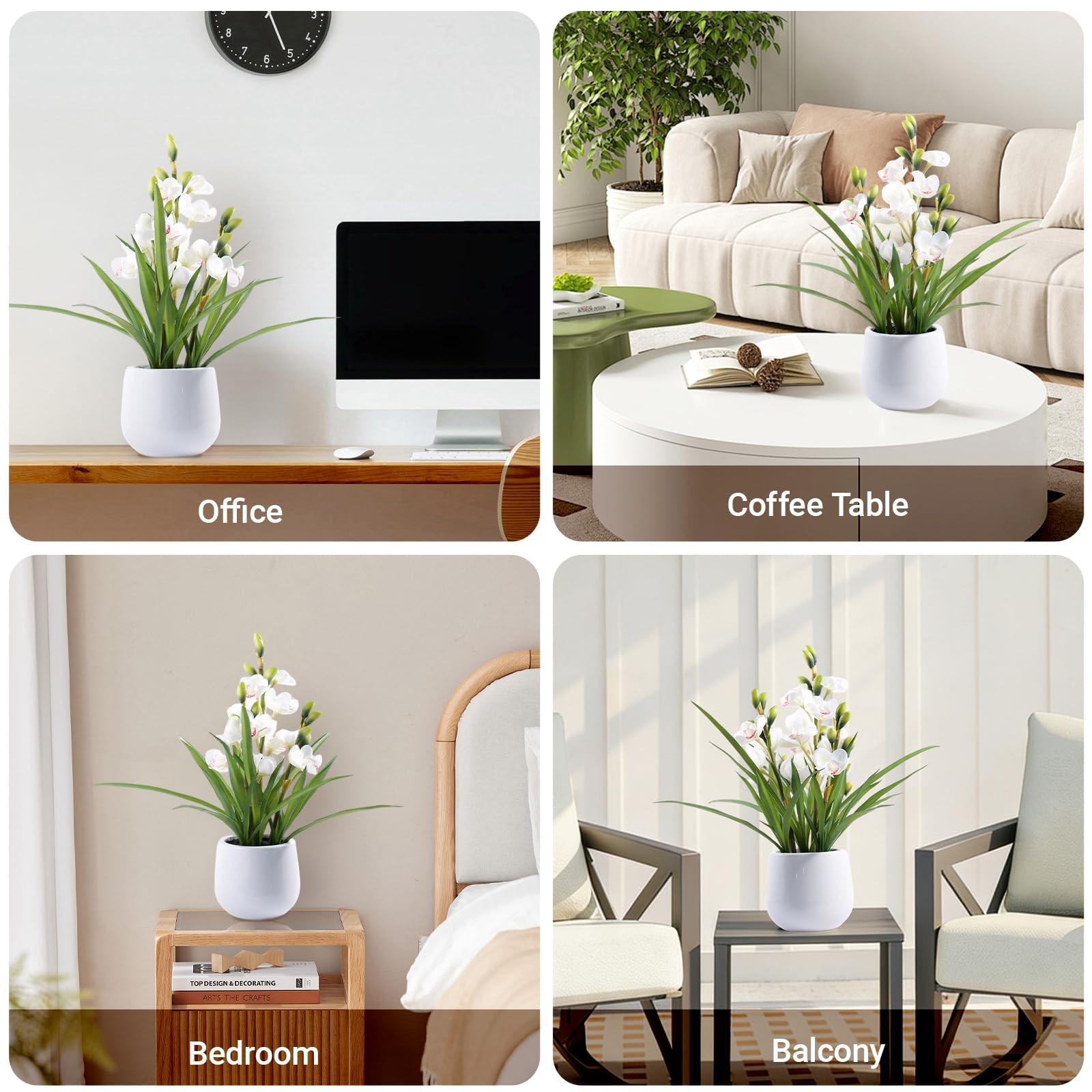 Fake Orchid Plant 19 Inch Tall Realistic Touch Leaves Potted Cymbidium White