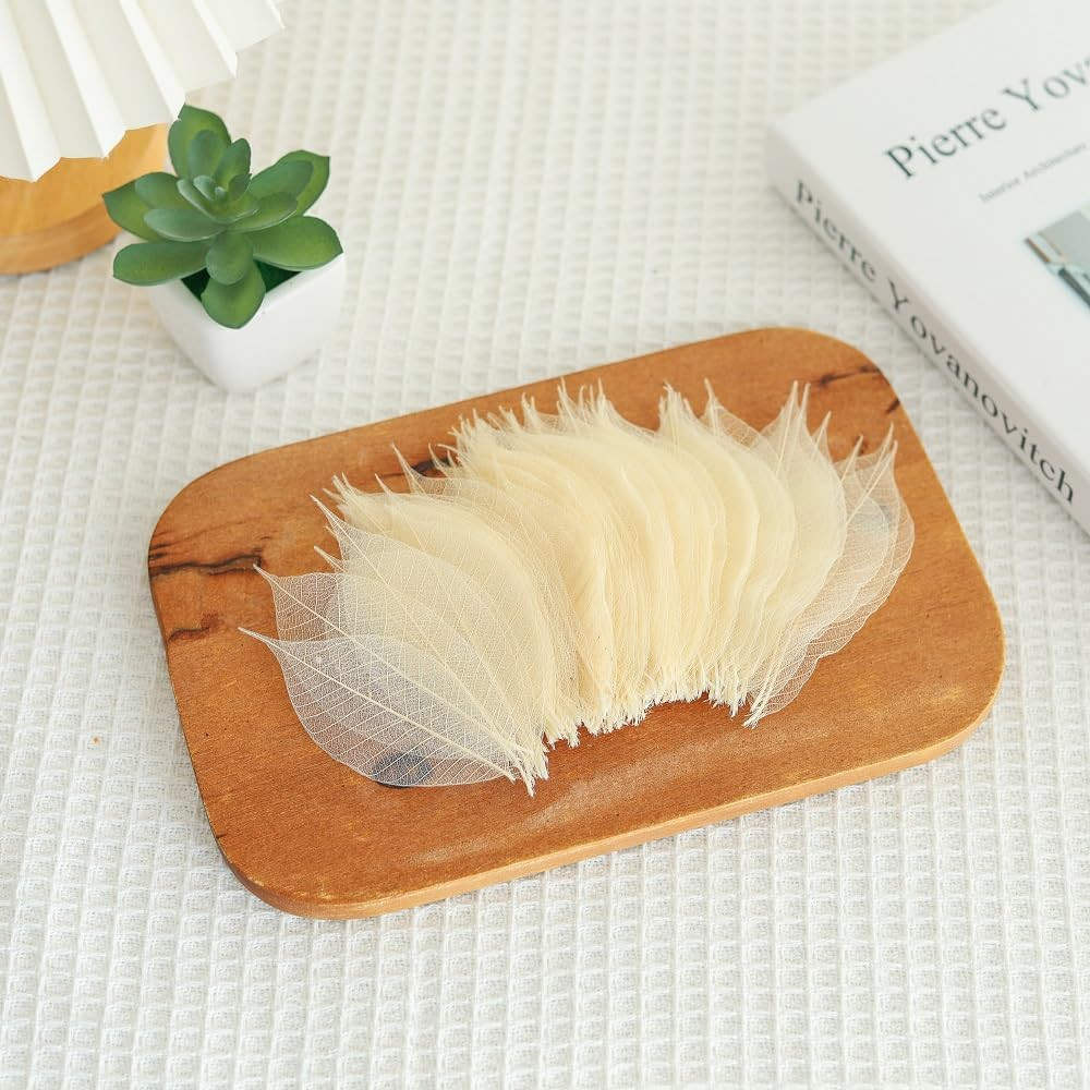Real Leaves Natural Color100 PCS 4-5 Inches Natural Skeleton Leaves, Real Rubber