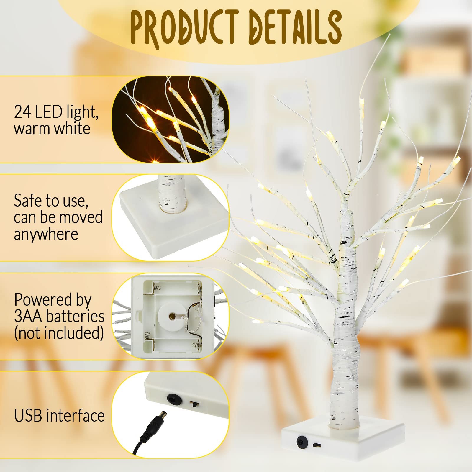 4 Pcs Birch Tree with LED Lights Christmas Wedding Decorations Tabletop Light…