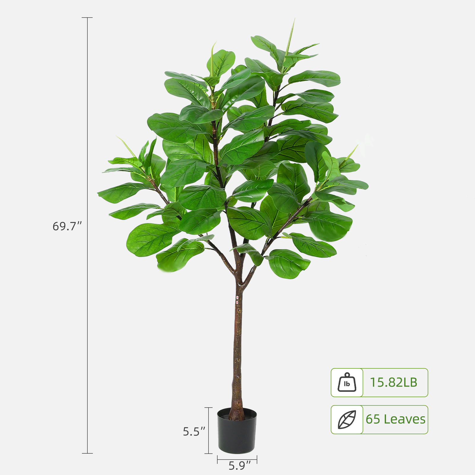 70″ Artificial Fiddle Leaf Fig Tree Fake Fig Silk Tree in Pot for Living Room
