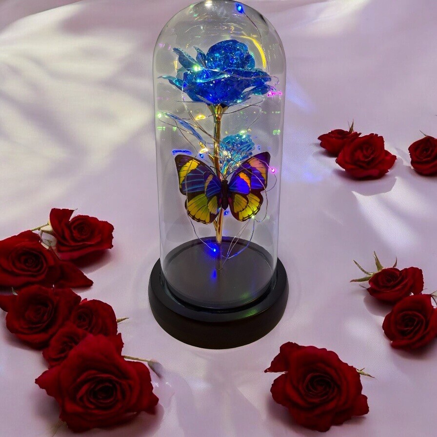 Eternal Forever Galaxy Rose Flower In Glass Dome LED Light Valentine’s Day