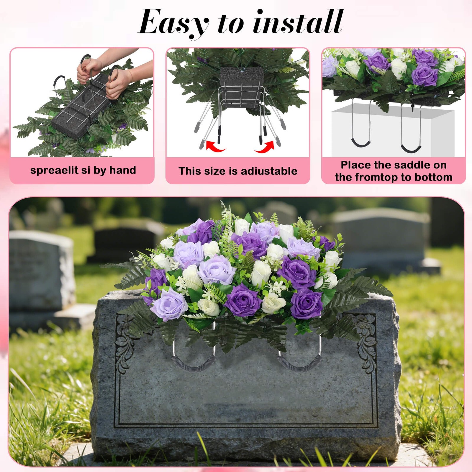 Grave Decorations Cemetery Headstone Flower Saddle Artificial Memorial Roses