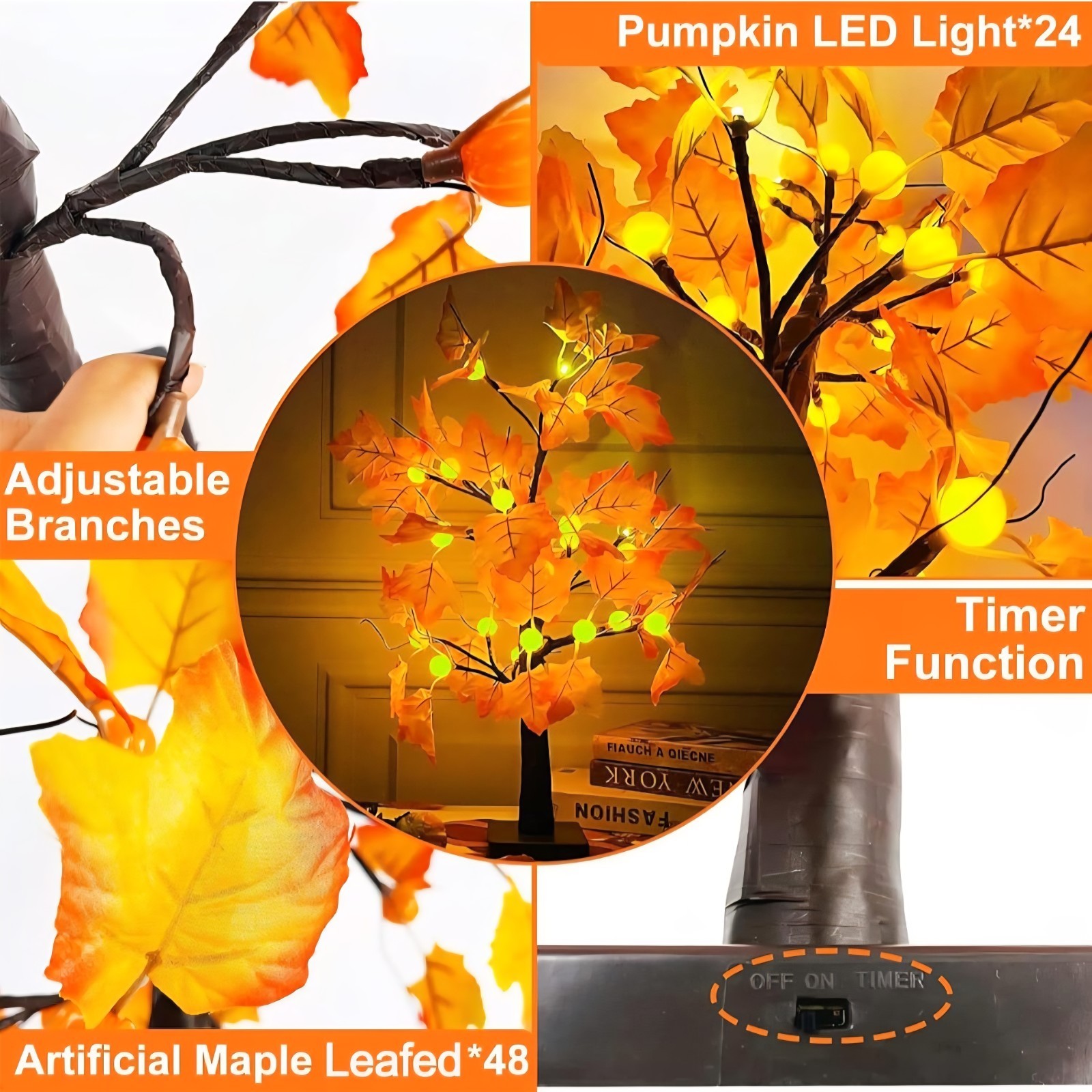 Fall Tree with Light Thanksgiving, 2 Pack Artificial Tree Light for Fall