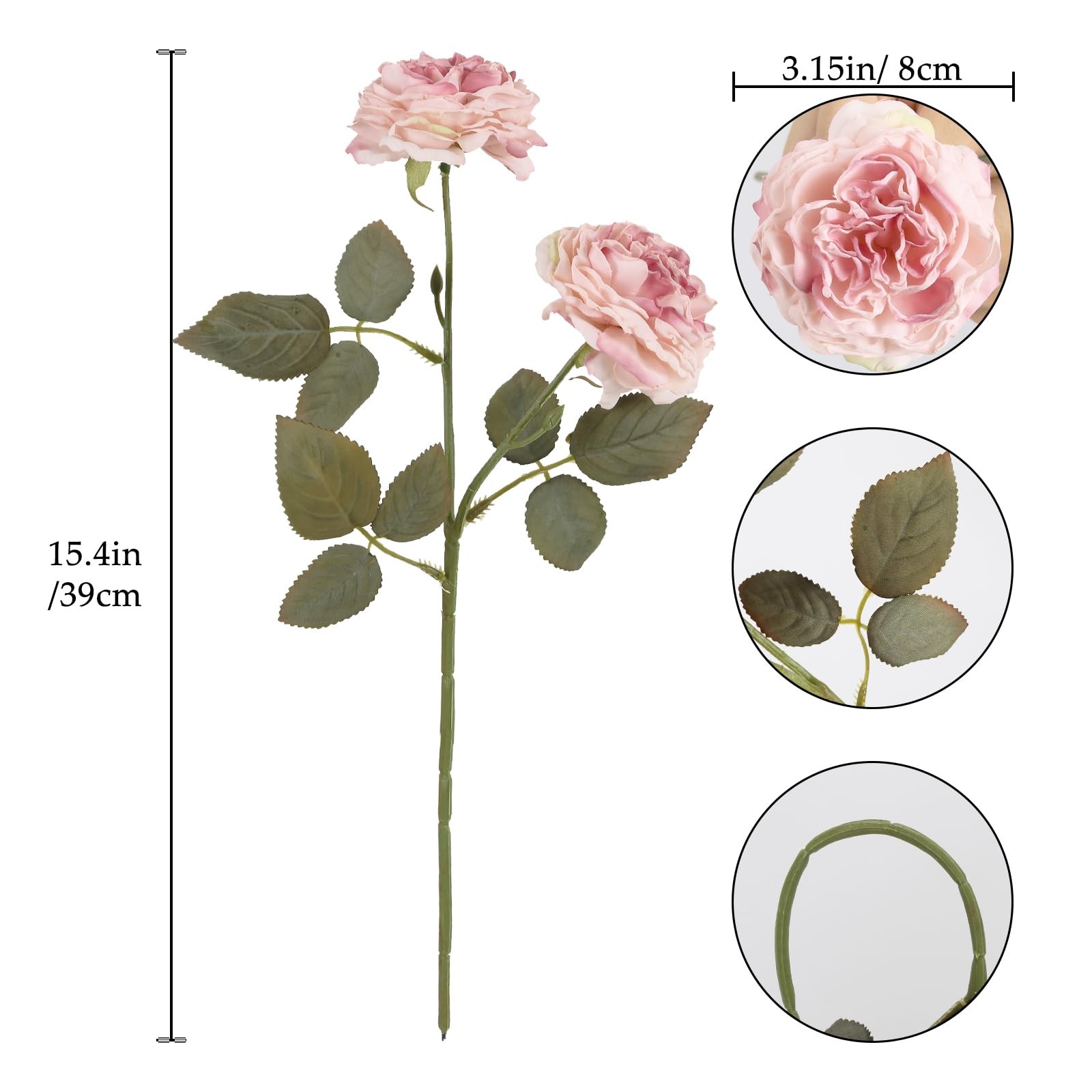 Light Pink Artificial Roses Flowers- 8PCS Faux Vintage Roses Fake Silk Light …