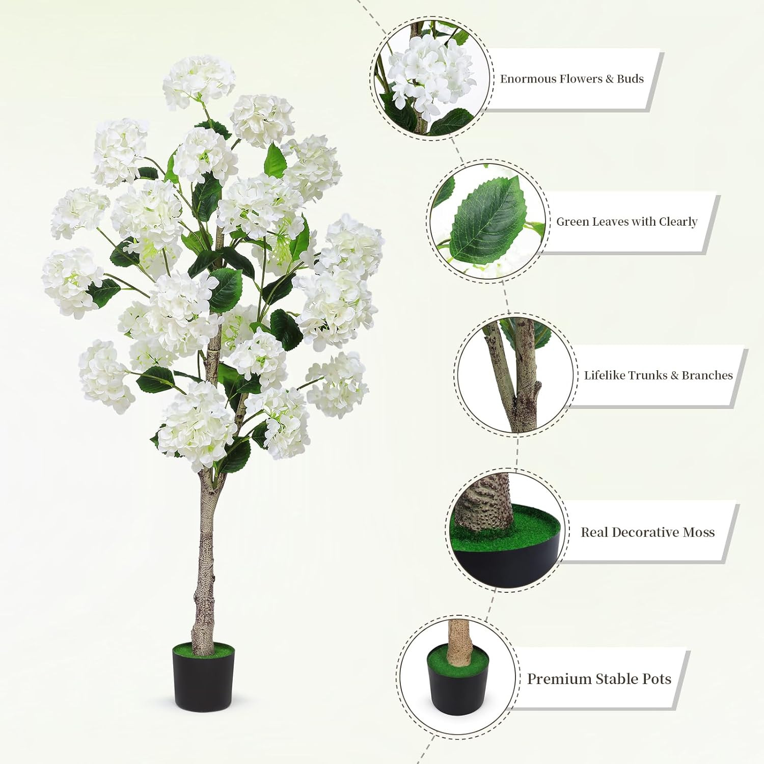 Set of 2 Lifelike 4FT White Hydrangea Flower Trees for Home & Garden Decor